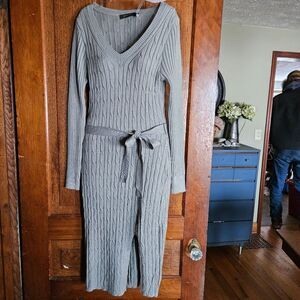 NWT Merokeety Sage Green Ribbed Midi Sweater Dress Small V-Neck Long Sleeve Knit